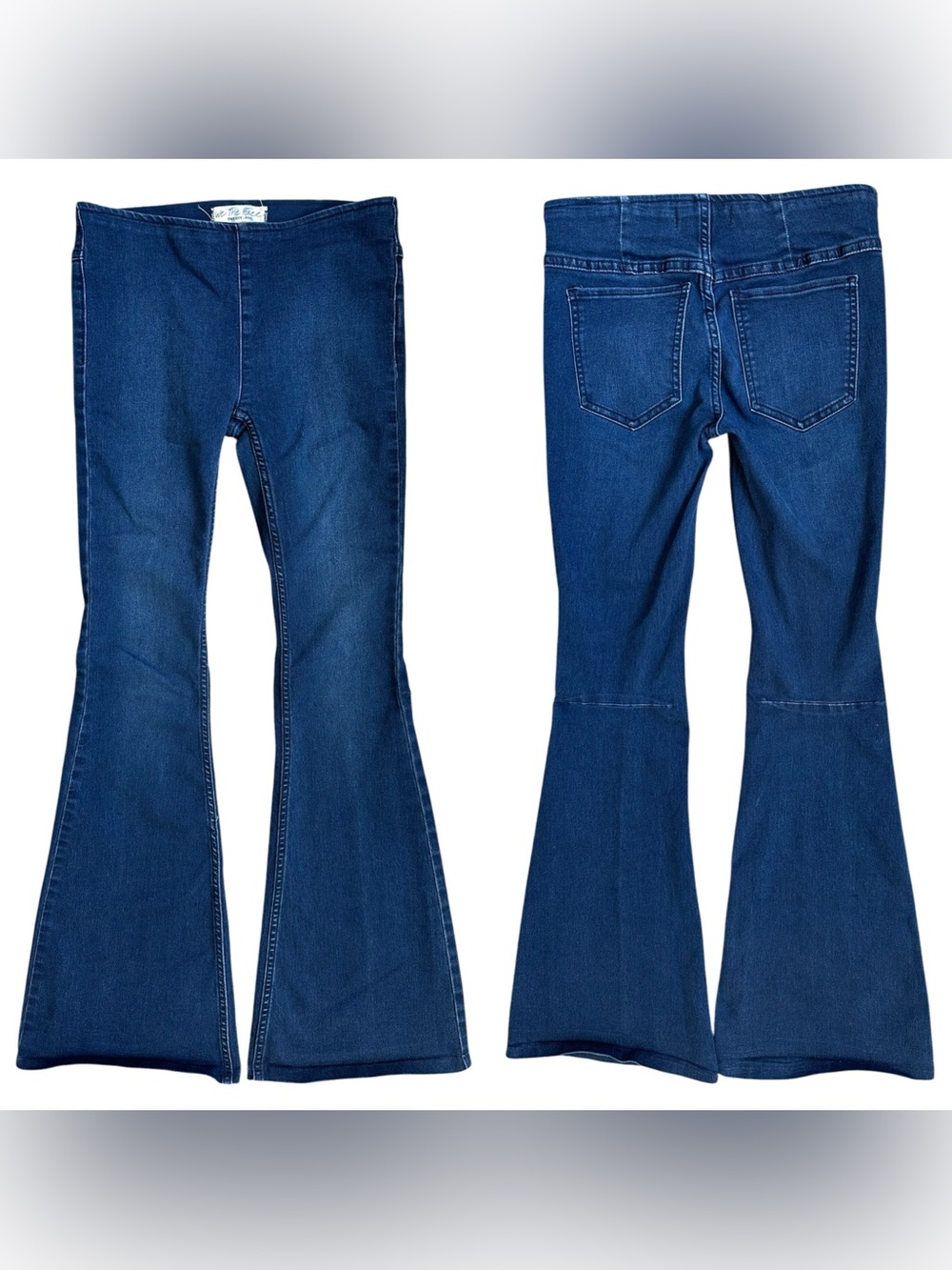 Free People Dark Wash Stretch Penny Pull On Flare Leg High Rise Pants Size 25